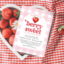 Invitación Berry Sweet Strawberry Heart Chica Baby Shower