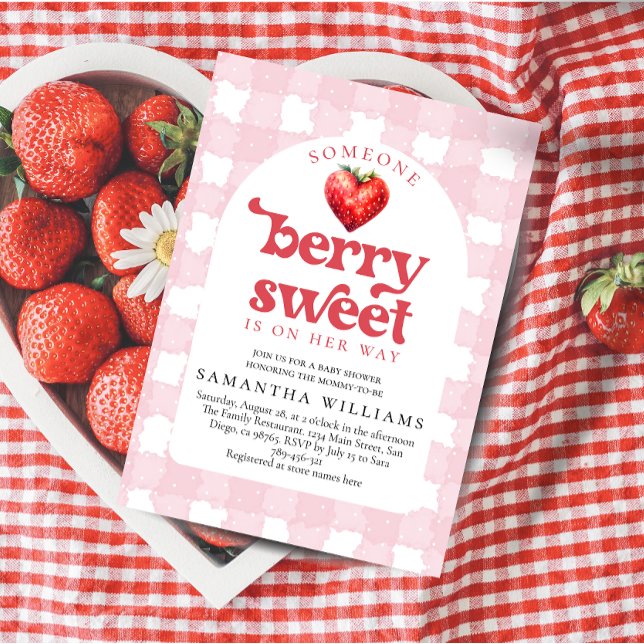 Invitación Berry Sweet Strawberry Heart Chica Baby Shower (Subido por el creador)