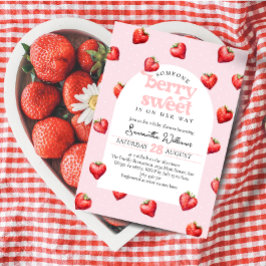 Invitación Berry Sweet Strawberry Heart Chica Baby Shower