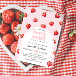 Invitación Berry Sweet Strawberry Heart Chica Baby Shower