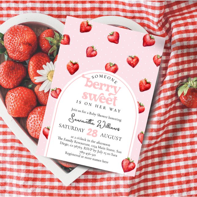 Invitación Berry Sweet Strawberry Heart Chica Baby Shower (Subido por el creador)
