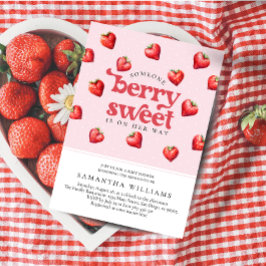 Invitación Berry Sweet Strawberry Heart Chica Baby Shower