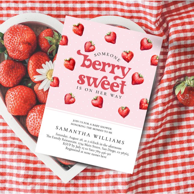 Invitación Berry Sweet Strawberry Heart Chica Baby Shower (Subido por el creador)