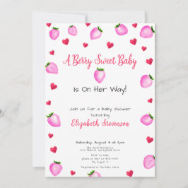 Invitación Berry Sweet Strawberry Hearts Chica Baby Shower