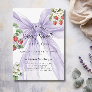 Invitación Berry Sweet Strawberry Lilac Bow Baby Shower