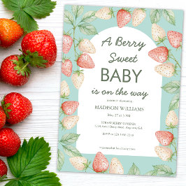 Invitación Berry Sweet Strawberry Mint Green Baby Shower