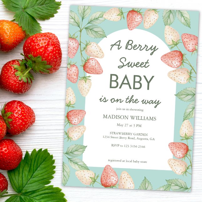 Invitación Berry Sweet Strawberry Mint Green Baby Shower (Subido por el creador)