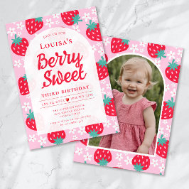 Invitación Berry Sweet Strawberry Photo Birday Party