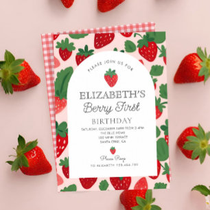 Invitación Berry Sweet Strawberry Pink Berry Primer cumpleaño