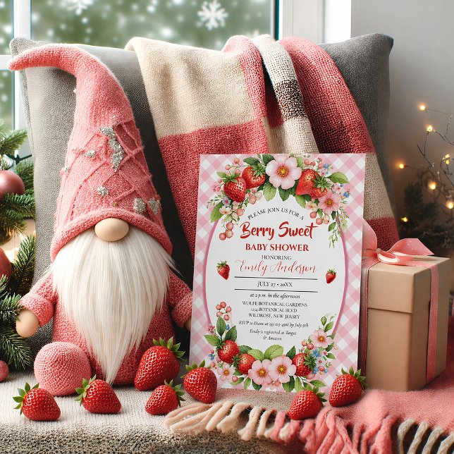 Invitación Berry Sweet Strawberry Pink Floral Baby Shower | (Subido por el creador)