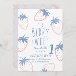 Invitación Berry Sweet Strawberry Pink White 1er cumpleaños