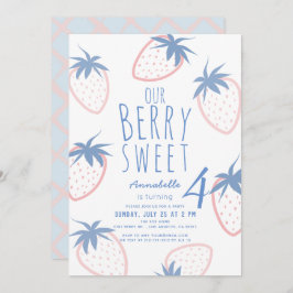 Invitación Berry Sweet Strawberry Pink White Birday