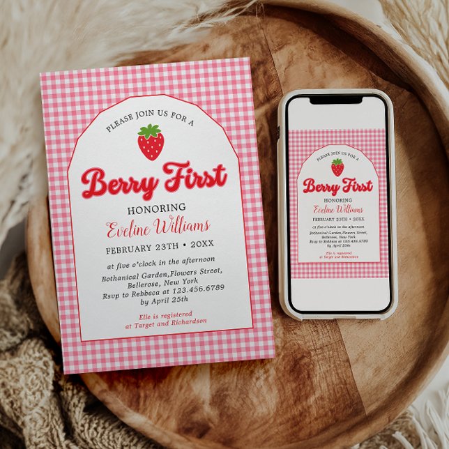Invitación Berry Sweet Strawberry Primer Fiesta de cumpleaños (Subido por el creador)