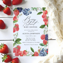 Invitación Berry Sweet Strawberry Red Blue Baby Shower