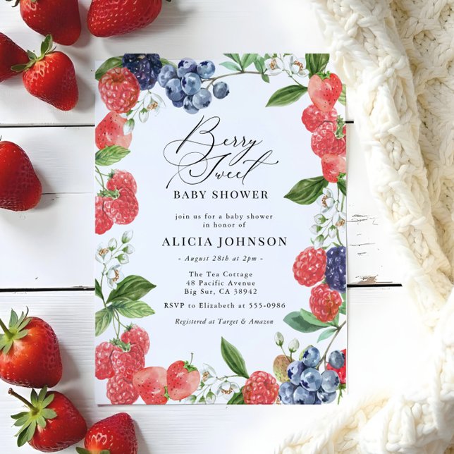 Invitación Berry Sweet Strawberry Red Blue Baby Shower (Subido por el creador)