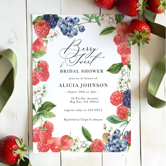 Invitación Berry Sweet Strawberry Red Blue Bridal Shower (Subido por el creador)
