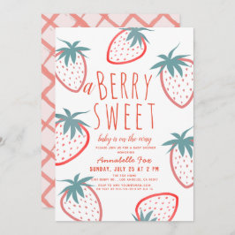 Invitación Berry Sweet Strawberry Red White Baby Shower