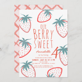 Invitación Berry Sweet Strawberry Red White Birday
