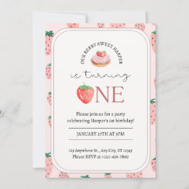 Invitación Berry Sweet Strawberry Tema Primer cumpleaños Invi