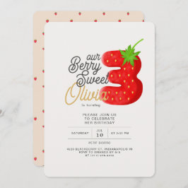 Invitación Berry Sweet Strawberry tercer cumpleaños