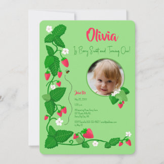Invitación Berry Sweet Strawberry Vine Primer Chica de cumple