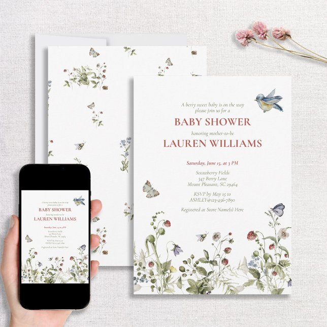 Invitación Berry Sweet Strawberry Watercolor Baby Shower (Subido por el creador)