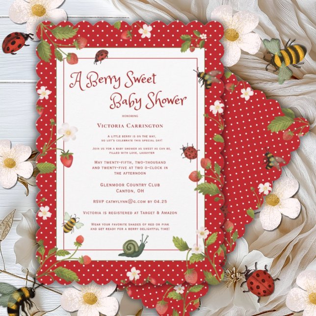 Invitación Berry Sweet Strawberry Watercolor Baby Shower (Subido por el creador)