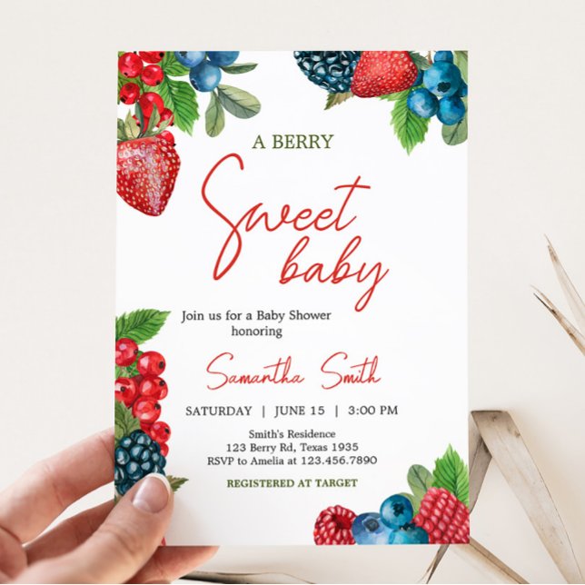 Invitación Berry Sweet Summer Baby Shower (Red and Blue Berries Baby Shower Invitation)