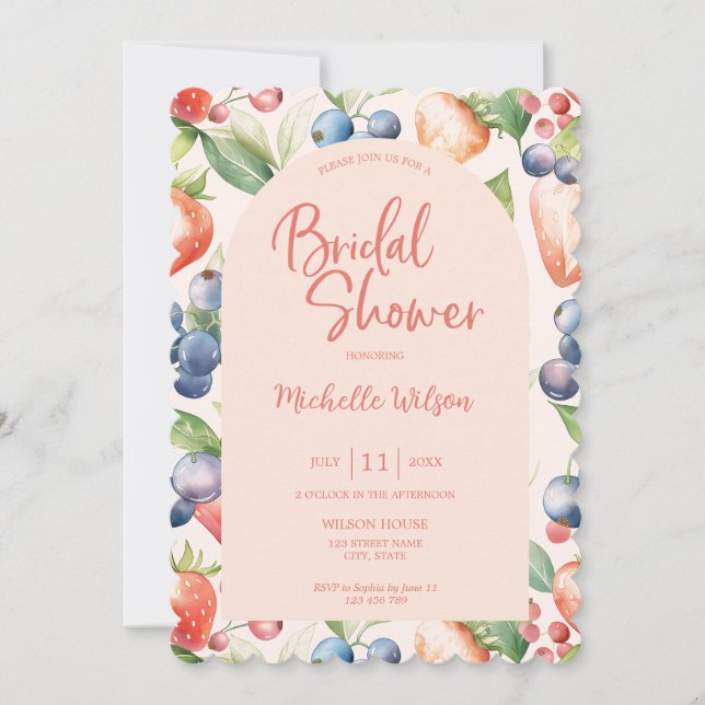 Invitación Berry Sweet Summer Wild Berries & Flowers Bridal (Anverso)