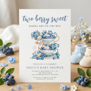 Invitación Berry Sweet Twin Blueberry Mice Teacup Baby Shower