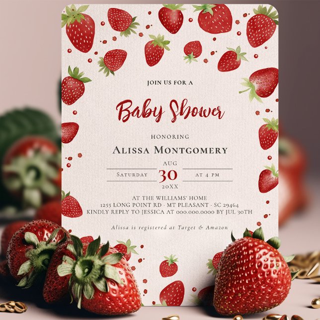 Invitación Berry Sweet Watercolor Strawberry Baby Shower (Subido por el creador)