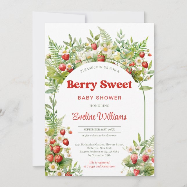 Invitación Berry Sweet Wild Strawberry Woodland Leaves (Anverso)