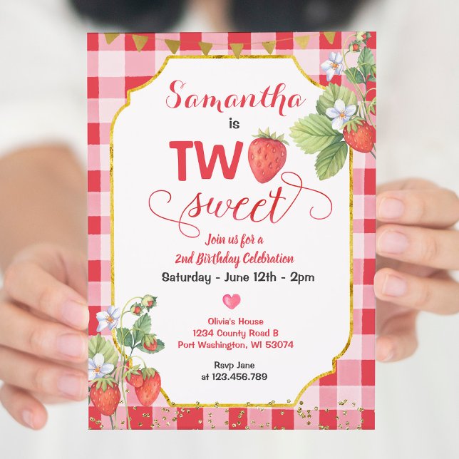 Invitación Berry Two Sweet Strawberry Birthday Party (Subido por el creador)