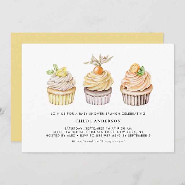 Invitación Berry y Citrus Cupcakes Baby Shower Brunch (Anverso / Reverso)