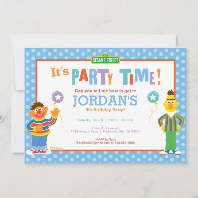 Invitación Bert y Ernie Birthday (Anverso)
