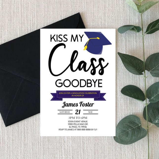 Invitación Besa mi clase Adiós azul negro graduación (Subido por el creador)