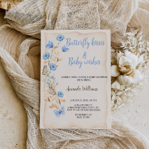 Invitación Besada de mariposa Floral Boho Blue Baby Ducha