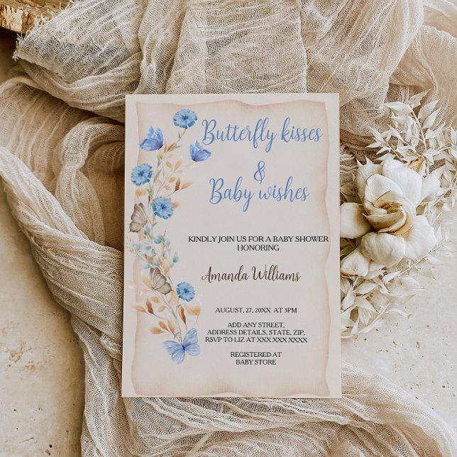 Invitación Besada de mariposa Floral Boho Blue Baby Ducha (Subido por el creador)