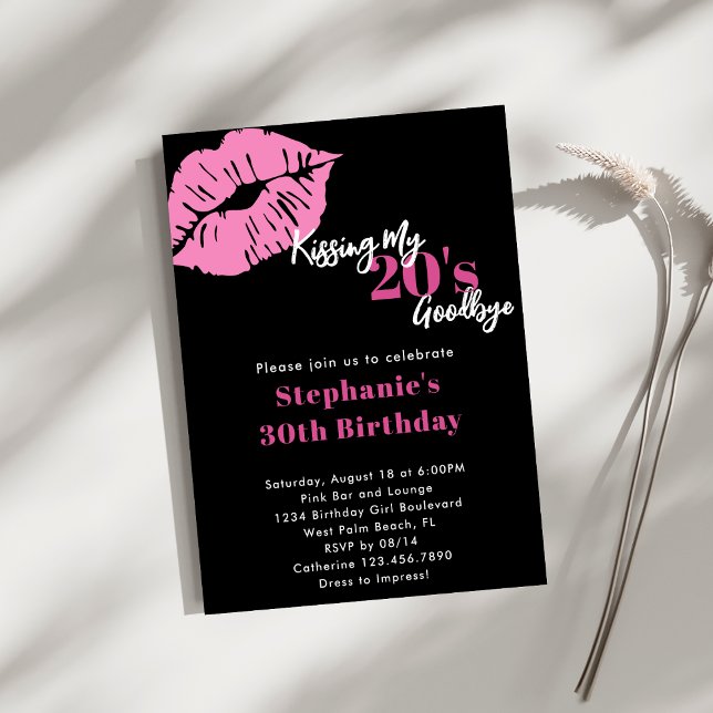 Invitación Besando mis 20 años, adiós rosado y negro, cumplea (Subido por el creador)