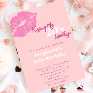 Invitación Besando mis 20 años de despedida Rubor Rosa Cumple