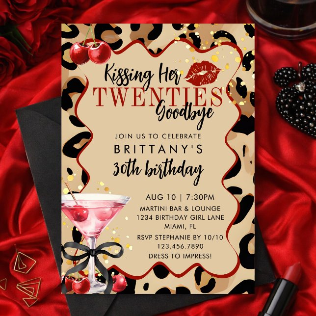 Invitación Besando mis 20s Adiós Martini Glam Cumpleaños 30 (Subido por el creador)