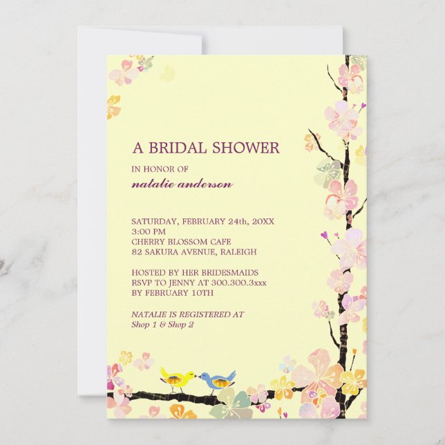 Invitación Besando pájaros Creamy Bridal Shower (Anverso)
