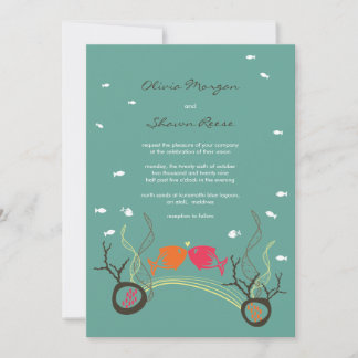 Invitación Besando peces Corals Beach Whimsical Cute Boda