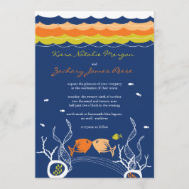 Invitación Besando peces Corals Beach Whimsical Cute Boda