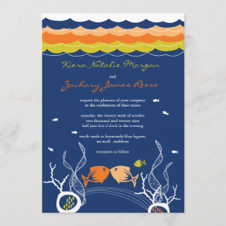 Invitación Besando peces Corals Beach Whimsical Cute Boda