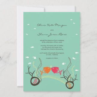 Invitación Besando peces Corals Beach Whimsical Cute Boda