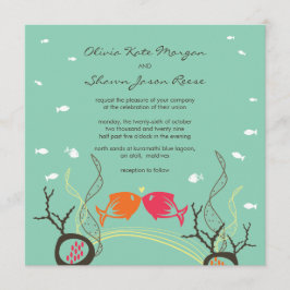 Invitación Besando peces Corals Beach Whimsical Cute Boda