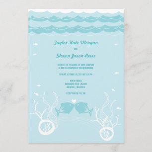 Invitación Besando peces Corals Beach Whimsical Cute Boda