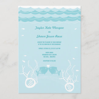 Invitación Besando peces Corals Beach Whimsical Cute Boda