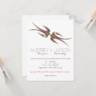 Invitación Besándose golondrinas y Boda de flores de primaver